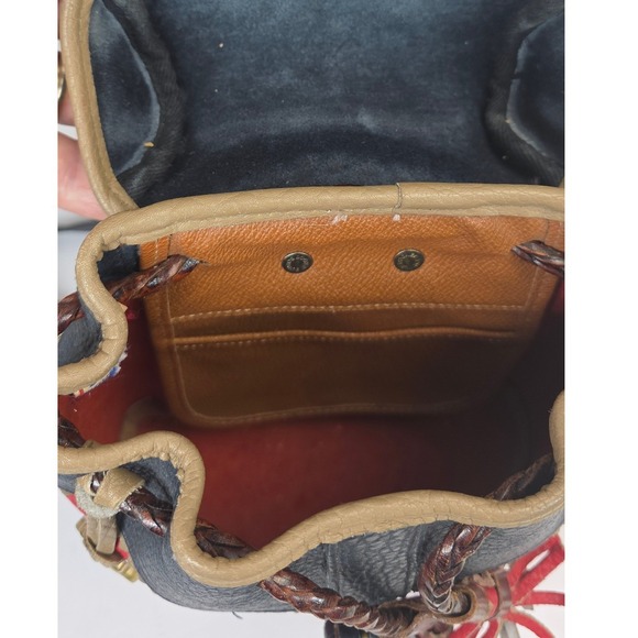 Dooney & Bourke Vintage Teton AWL Red Navy Leather Backpack Drawstring Bag - Picture 8 of 10